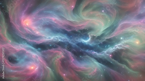 A majestic purple background with scattered, swirling clouds of iridescent colors, iridescent, vibrant, abstract, universe, surreal