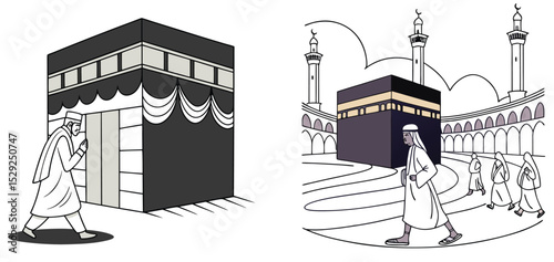  A pilgrim icon walking around the Kaaba. 