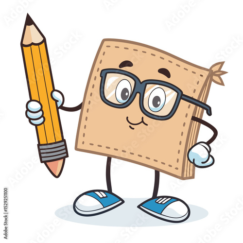 Cute Book Mascot Ready to Write