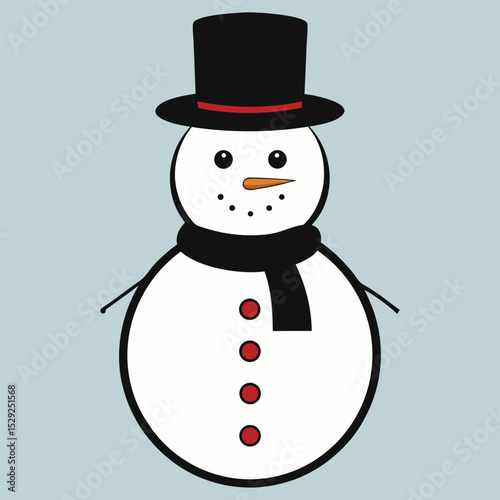 Cute Cartoon Snowman with Top Hat