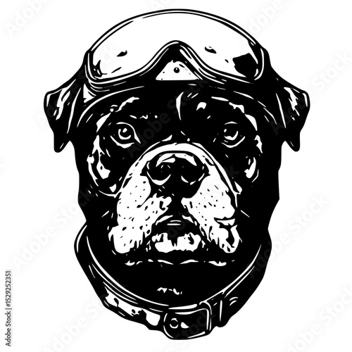 Vector art of determined rottweiler pilot with goggles and collar, isolated on transparent background vector silhouette
