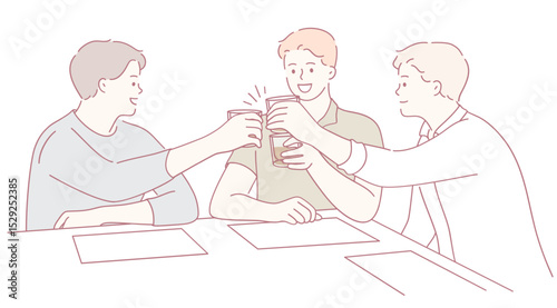 Three friends toast joyfully, celebrating their deep bond at a lively gathering filled with laughter