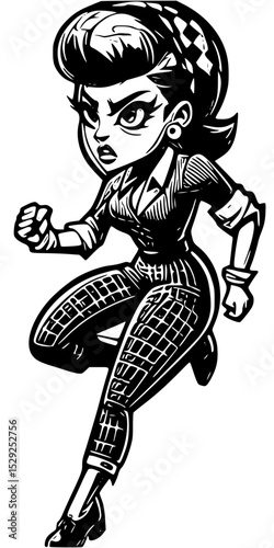Vector art of determined woman in checkered pants running forward, isolated on transparent background vector silhouette