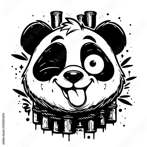 Vector art of winking panda with tongue out, isolated on transparent background vector silhouette