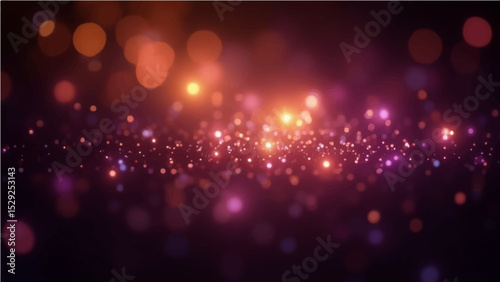 Abstract purple, gold and black glitter vintage lights background. defocused.