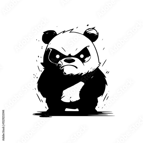 Vector art of an angry panda bear with furrowed brow, isolated on transparent background, vector silhouette