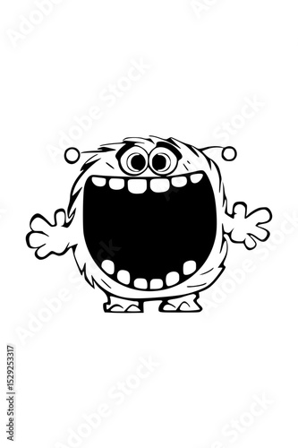 Vector art of fuzzy monster with a gaping mouth, isolated on transparent background vector silhouette