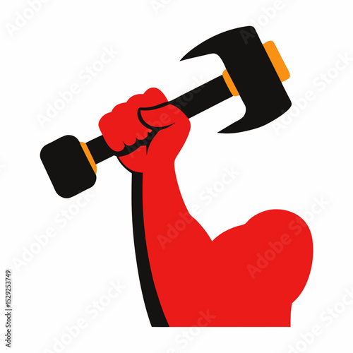 Strong arm holding a mighty hammer graphic