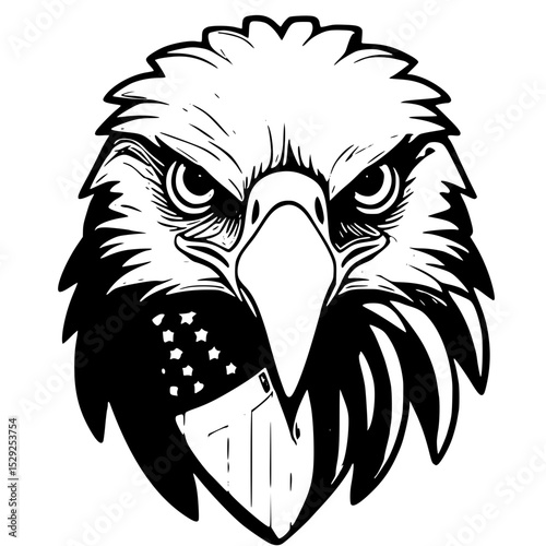 Vector art of intense eagle gaze with american flag stars and stripes, isolated on transparent background vector silhouette