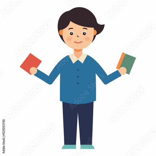 Smiling boy holding red and green cards