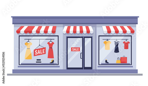 Offline shop building exterior, payment in store. Business commerce. Small shop in house. Vector flat illustration