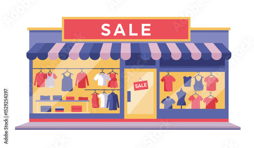 Offline shop building exterior, payment in store. Business commerce. Small shop in house. Vector flat illustration