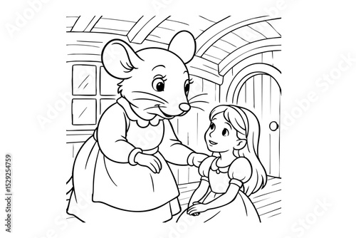 Hand drawn coloring book illustration for kids, cute animal, unicorn, fairy, mermaid