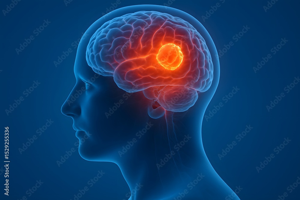 Obraz premium Human Brain Anatomy Highlighting a Brain Tumor Illustration