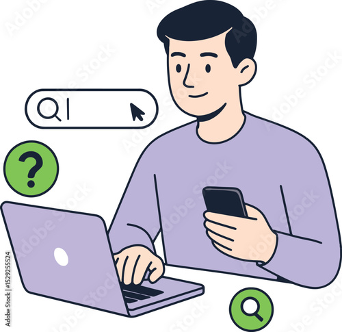 Online Search Vector Illustration on White Background