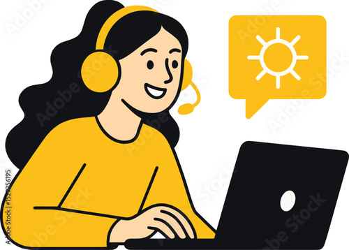 Customer Service Representative with Laptop Vector Illustration.