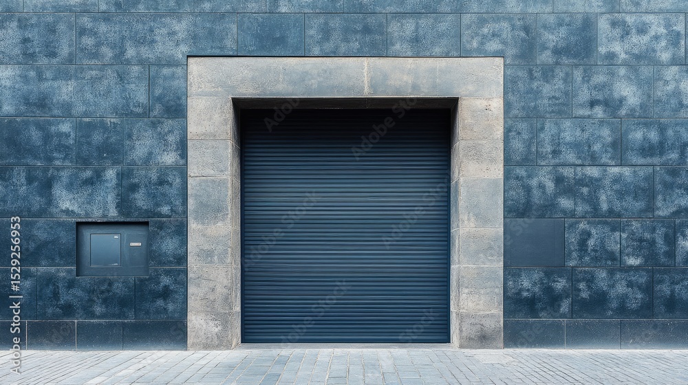Fototapeta premium Fully closed roller door with uniform steel slats creating a solid surface