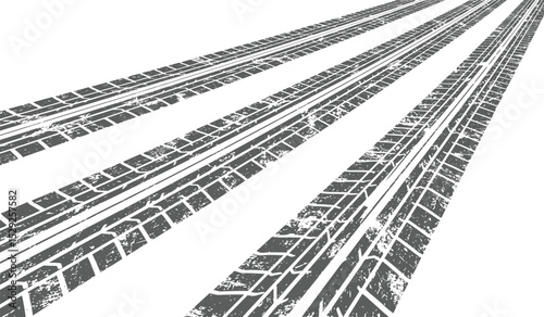 Tire tracks, a set of vectors of tread tracks. A frame made of tracks from a truck, a car with a grunge effect.