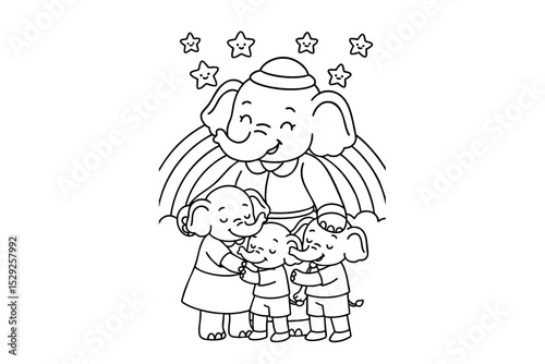 Hand drawn coloring book illustration for kids, cute animal, unicorn, fairy, mermaid