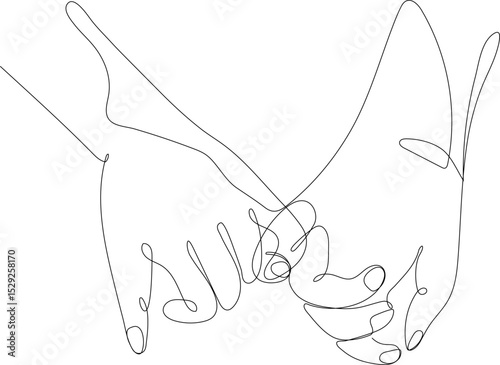 Minimalist line art vector illustration featuring hand gestures holding hands, heart shape gesture, and intertwined pinkies with hearts, symbolizing love, connection, trust, and emotional bonds