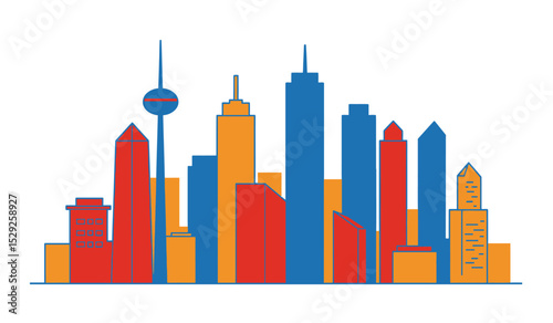 Vector multicolor city buildings silhouette, abstract background. Concept for real estate agency, building company, urban landscape, city life.