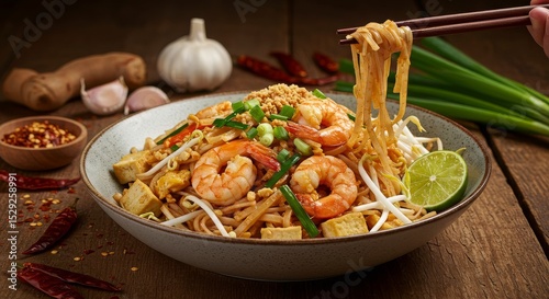 Delicious Pad Thai Noodles with Shrimp Tofu and Peanuts Asian Cuisine