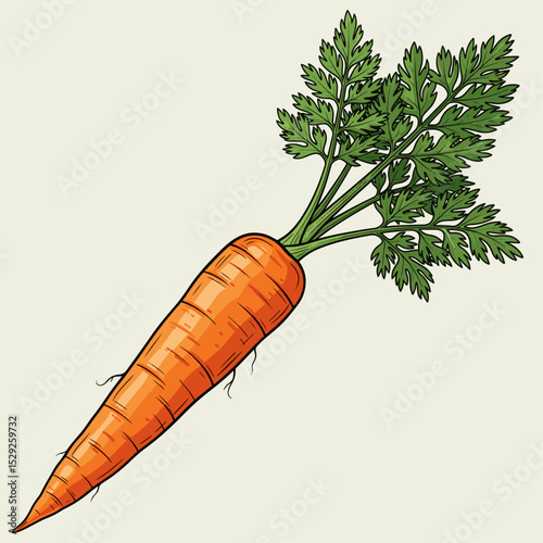 Bright fresh carrot with leafy green top on a neutral background showcasing vibrant natural colors