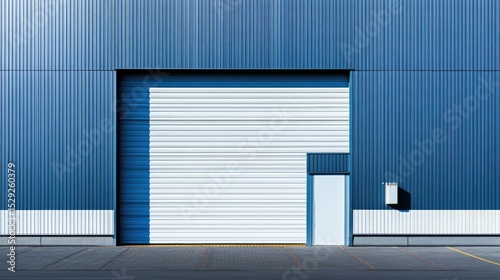 White roller shutter door closed in front of a contemporary townhouse facade