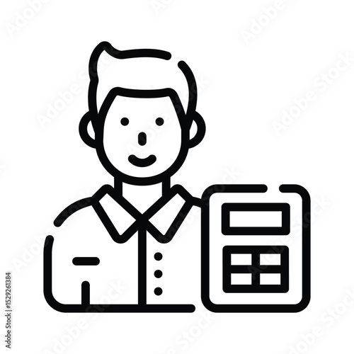 A outline style icon of an accountant with calculator