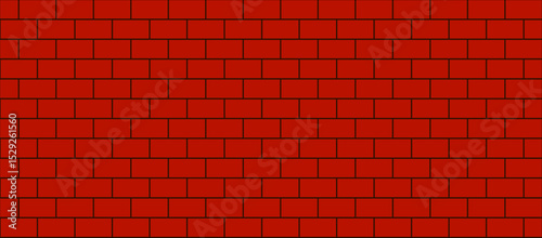 Vector background of red brick wall. The illustration features a repeating pattern of rectangular bricks with black outlines, creating a clean and graphic representation of a brick wall.