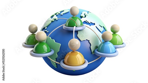 Global network connection people icons on earth globe isolated on white background
