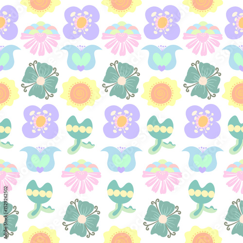 Pastel Floral Seamless Pattern Delicate Spring Flower Design White Background