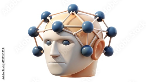 3d render of a human head with molecular structure on top isolated on white background
