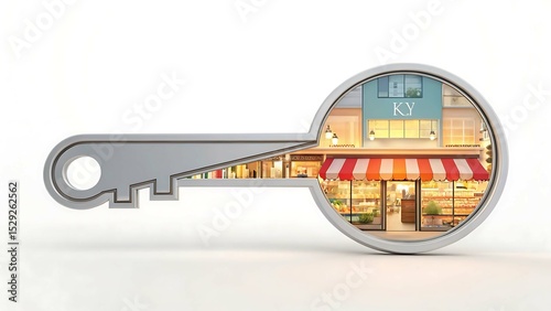 Key to success retail store inside a giant key isolated on white background