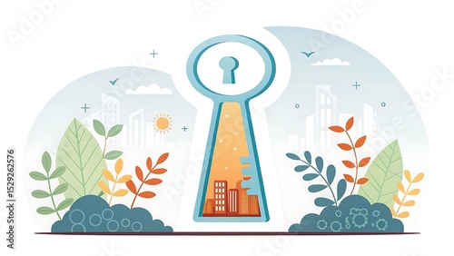 Keyhole cityscape illustration isolated on white background
