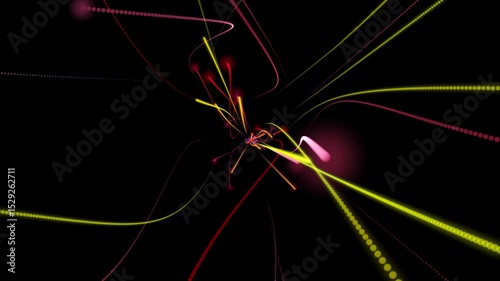 Digital colourful rainbow speed line particle motion and movement outward, abstract technology and science background