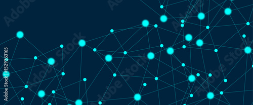 Abstract global pattern geometric polygonal space background and network connections with bokeh points and lines. Abstract blue lines and dots connections, social network communication pattern.