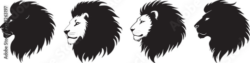 Lion Head Silhouettes, Vector Illustration Isolated on White Background.