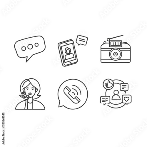 Communication and Social Media Interactions Line Icons Set