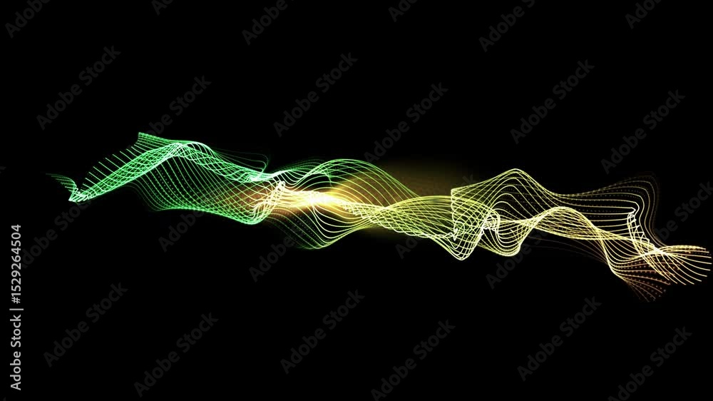 Digital particle dot wave form motion and movement dissolve in the depth of field, abstract technology and science background