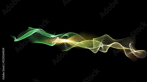 Digital particle dot wave form motion and movement dissolve in the depth of field, abstract technology and science background
