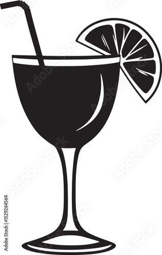 Cocktail Vector Illustration with Lemon Slice on White Background
