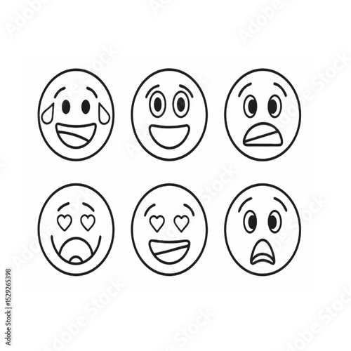 Emoji and Emoticon Outline Icons Set - Emotional Faces