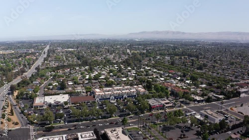 Aerial rising panning shot of Silicon Valley, California, the corporate headquarters for the most valuable companies in the world. 4K