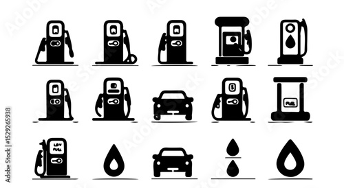 Fuel Station Icons – Gas Pump, Energy Drop, Car Refueling Symbols