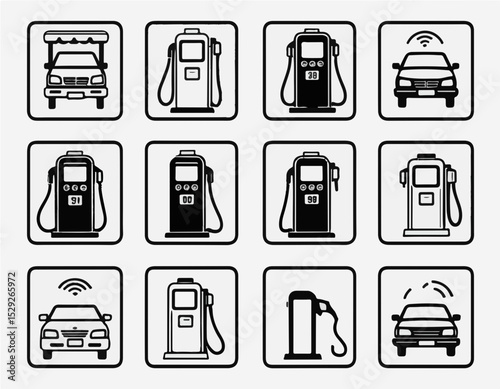 Fuel Station Icons – Gas Pump, Energy Drop, Car Refueling Symbols