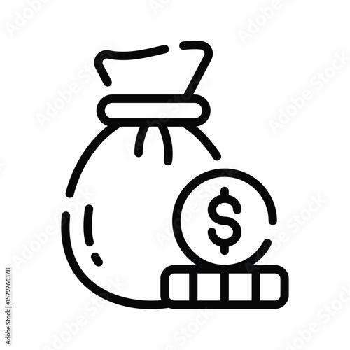 A outline style icon of money pouch with coins