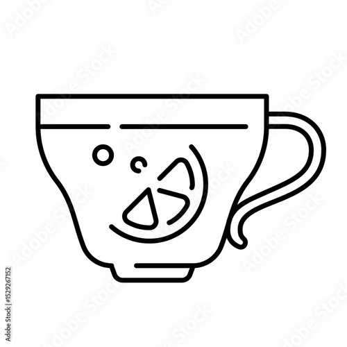 Tea cup icon with lemon slice, suitable for representing tea culture, beverage or refreshment in various designs.