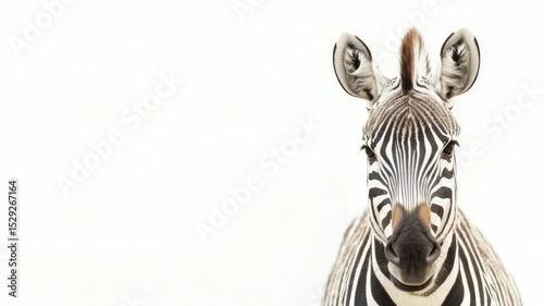 A single zebra standing against a clean white backdrop