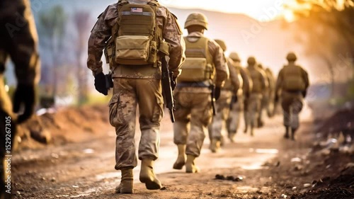 Soldiers Marching On A Dusty Road